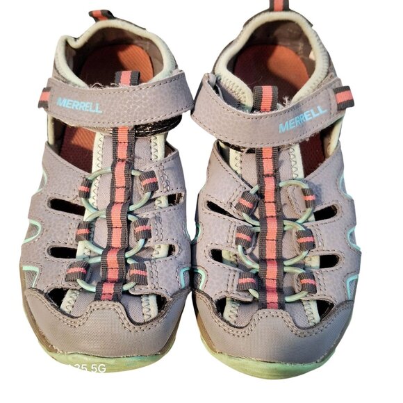 Merrell Kids Closed-Toe Sandals Size 2M Gray & Mint Green Leather/Textile Uppers - Picture 1 of 7